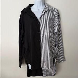 Black and White Colorblock Striped Shirt